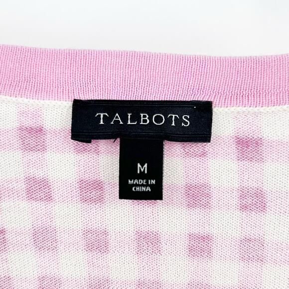 Talbots Pink Gingham Check Button Front Cardigan Sweater Womens Size Medium - Picture 6 of 11